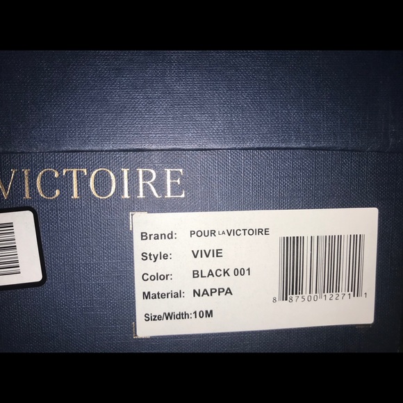 Pour La Victoire Vivie Peep Toe Leather Black Booties Gold Tip Heel - Size 10 - Picture 7 of 7